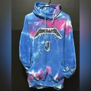 🛷Metallica Blue Tie Dye Ride The Lightening Hoodie